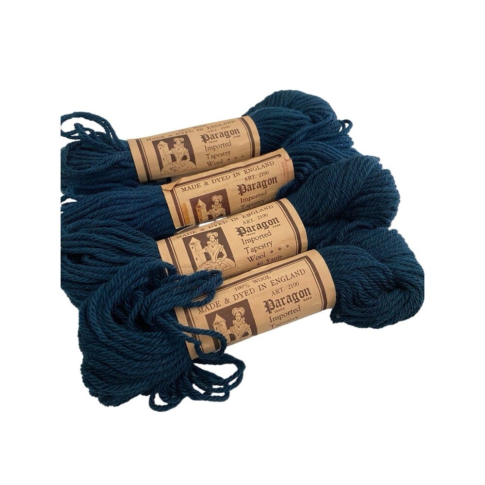 Paragon England Tapestry Wool Antique Blue Yarn 4 Skeins 40 Yds Same Dye Lot VTG